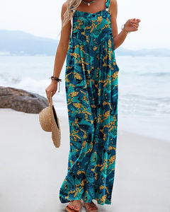 Motif personnel salopette une pièce pour femmes été respirant coton lin jambe large lâche bouton combinaisons avec sangle réglable - Product Image 4