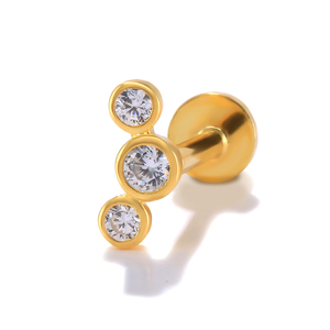 Piercing de Labret de Plata de Ley S925 con Tres Circonitas Planas de 1.2mm y 16G, con Rosca para Fijación - Product Image 1