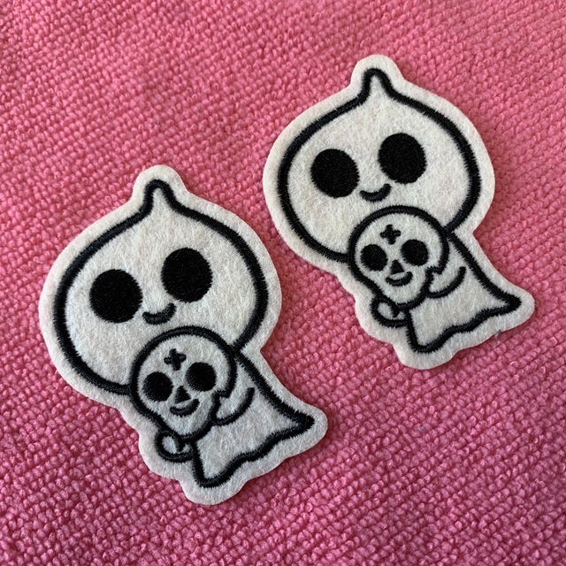 Laser Cut Ghost Logo Iron on Embroidery Patch,Cute Design Heat Press Embroidery Felt Label for Kids Clothing