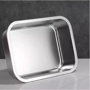 صينية تحضير كبيرة مربعة الشكل من الفولاذ المقاوم للصدأ ذات قاع مسطح وسميك للاستخدام الخارجي وصينية للفرن - Product Image 3