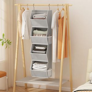 Organisateur de placard suspendu pliable à 4 étagères, organisateurs et rangements de placard pour chambre à coucher, suspendus avec des poches en filet pour vêtements - Product Image 6