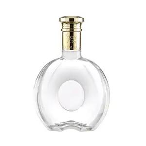 厂家生产700毫升透明白酒玻璃瓶批发供应水晶白色材质扁圆白兰地瓶