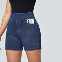 Shorts de Mezclilla de Cintura Alta para Mujer, Tallas Grandes, Verano, Bolsillos Elásticos, Casuales, Fabricación Personalizada, Plazo de Entrega de 15 Días