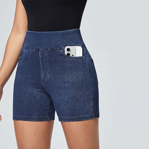 Shorts en <span class=keywords><strong>jean</strong></span> taille haute grande taille pour <span class=keywords><strong>femme</strong></span>, extensibles, avec poches, décontractés, fabrication sur mesure, délai de livraison de 15 jours - Product Image 4