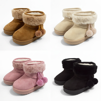 Bottes de neige en daim camel personnalisées pour filles, bottes à la mode pour enfants avec décoration de boules roses