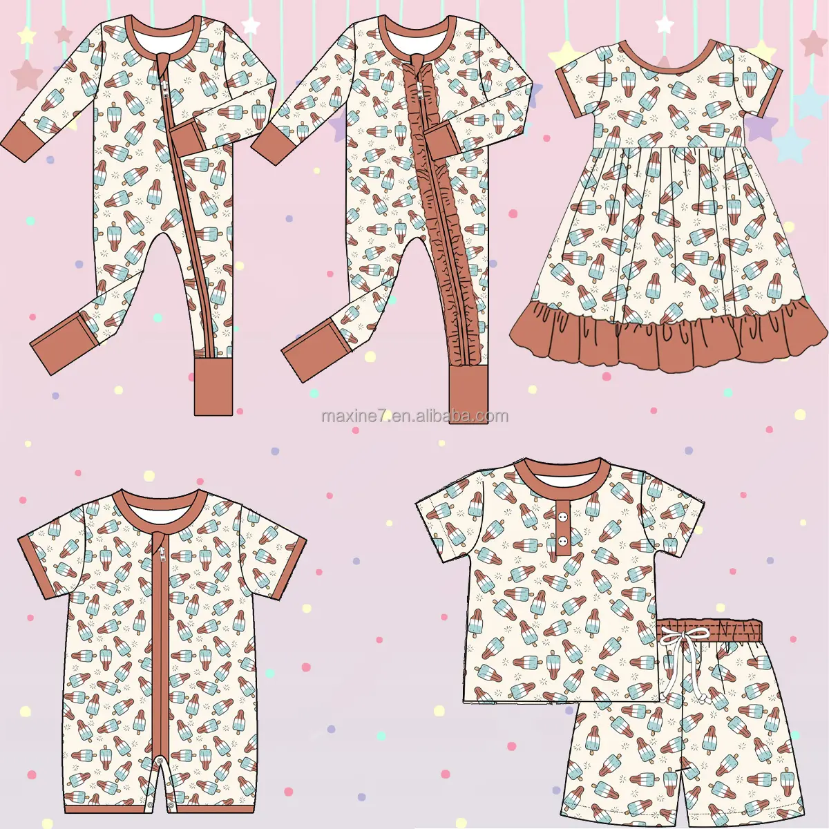 Große Anzahl von Kinderkleidung Bambus viskose Mädchen Boutique-Nachttisch Rüschen Rüschen Baby-Schlafanzüge für Mädchen