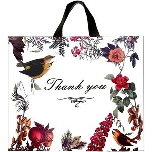 Thank You <b>Bags</b> 60 Pack Reusable Plastic Shopping <b>Gift</b> <b>Bags</b> With Loop Handle <b>Large</b> Size Floral Pattern - Product Image 1