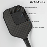 Raquette de pickleball avec accessoires de balle, noyau en fibre de carbone 12K, conception sans bordure durable, divertissement en plein air pour adultes