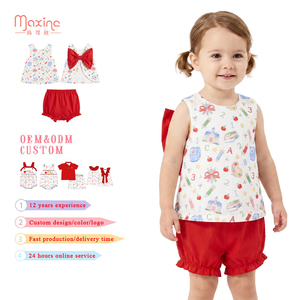 Abbigliamento Estivo per Bambini all'Ingrosso, Completi Senza Maniche con Fiocco Grande per il Ritorno a Scuola, Set di Vestiti per Bambine - Product Image 1