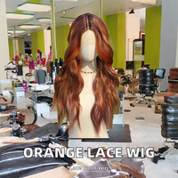 Mode européenne américaine droite avant perruque femmes en forme de T brun clair sans colle Orange dégradé ondulé bouclés lâche vague modèle