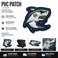 Étiquette en caoutchouc PVC souple 3D résistante aux intempéries, style requin coloré, pour vêtements de sport, sacs, casquettes, patch PVC personnalisé OEM ODM