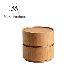 Mesita de Noche Redonda Francesa Negra de Madera Creativa con 2 Cajones, Gabinete Moderno para Dormitorio, Mesa Auxiliar para Sala de Estar/Apartamento - Product Image 6