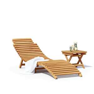 Chaise longue en teck massif 77,95 x 21,65 x 23,03 pouces, couleur marron, chaise longue inclinable d'extérieur, design contemporain - Product Image 1