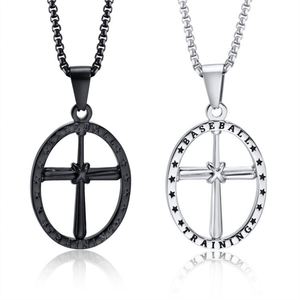 Collier tendance avec pendentif creux en acier inoxydable, motif baseball et croix - Product Image 1