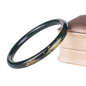 Brazalete de Jade Verde con Patrón Floral para Mujer, Pulsera Redonda Plana, Joyería de Regalo, LO MEJOR - Product Image 2