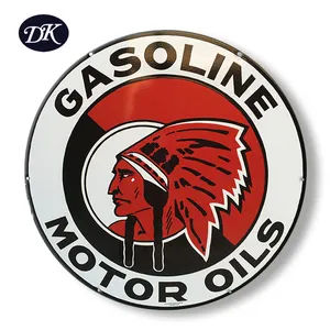 VINTAGE GASOLINE MOTOR OILS PORCELAIN SIGN GAS OIL PUMP PLATE DEALER INDIAN