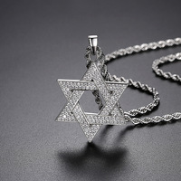 Colliers Hip Hop en métal pour hommes couleur or strass pendentif étoile de David juif avec chaîne à maillons pour cadeau de rappeur