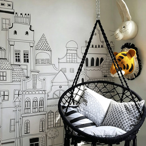 Papier peint mural personnalisé style Art déco noir et blanc, motif ville européenne, <span class=keywords><strong>maison</strong></span> de rue - Product Image 5