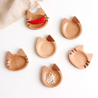 Mini plat à sauce en bois de hêtre en forme de chat mignon, plat à soja, plat à épices animalier Kawaii pour la décoration de cuisine et de salle à manger