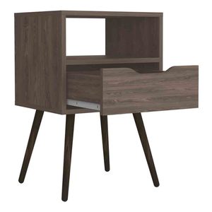 Fugaz Nightstand Open <b>Shelf</b> Single Drawer Dark <b>Walnut</b> Finish Bedroom Furniture - Product Image 6