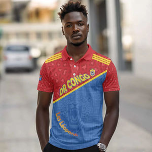 Camisetas Polo Personalizadas con Logotipo Sublimado de Secado Rápido, Diseño de Leopardo de la República Democrática del Congo, para Aficionados al Fútbol, Entrenamiento Deportivo, para Hombre - Product Image 3