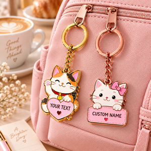 Porte-clés personnalisés mignons en forme de chat, avec nom gravé, en alliage de zinc, style dessin animé, cadeau souvenir - Product Image 2