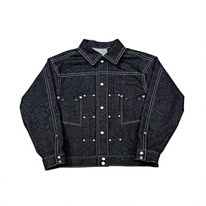 Veste en jean ciré pour homme, col rabattu, fermeture boutonnée, manches classiques, couleur unie, style workwear délavé, pour l'automne - Product Image 1