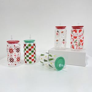 Colorful 16Oz Christmas Xmas Santa Hats Stockings Snowman <b>Trees</b> Reusable Uv Printed Beer Glass Can With Lids - Product Image 2