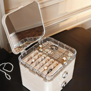Boîte de rangement à bijoux élégante avec miroir et tiroirs pour bureau, en ABS, grande capacité 10-20L - Product Image 2