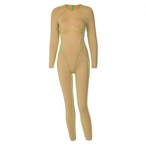 Vêtements <span class=keywords><strong>Festival</strong></span> <span class=keywords><strong>tenue</strong></span> Rave dos nu Patchwork à manches longues maigre Sport Streetwear décontracté moulante combinaisons femmes - Product Image 4