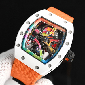 Montre automatique squelette de style Designer RM pour homme, boîtier blanc, art graffiti, montre-bracelet mécanique, mouvement ajouré coloré - Product Image 3