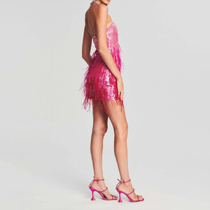 Abito Mini Aderente Senza Maniche con Paillettes e Schiena Scoperta, Vita Alta, Colori Personalizzabili, Vestito da Festa con Patchwork - Product Image 3