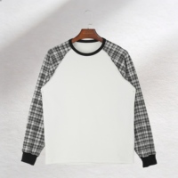 Vêtements décontractés en gros pour hommes, t-shirts à manches longues en polyester/coton mélangé avec empiècements contrastés