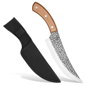 Yüksek kaliteli mutfak bıçağı dövme ahşap saplı dövme karbon çelik kasap kemiksi saplı bıçak