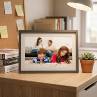 Cadre photo numérique tactile en bois de 10,1 pouces avec MP4 et Wi-Fi, partagez photos et vidéos via l'application Frameo