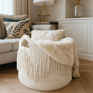 Cestas de Ropa Decorativas y Elegantes con Borlas Blancas, Cestas de Lavandería Redondas Extra Grandes de Cuerda de Algodón para Sala de Estar, Precio al por Mayor - Product Image 2