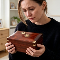 Urne funéraire en bois pour animaux de compagnie, boîte à cendres avec empreinte de patte, urne commémorative pour chat et chien