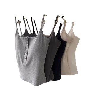 Débardeurs en dentelle unie pour femme, collection été 2025, courts, décontractés, anti-boulochage, en tissu peigné Spandex/Coton - Product Image 1