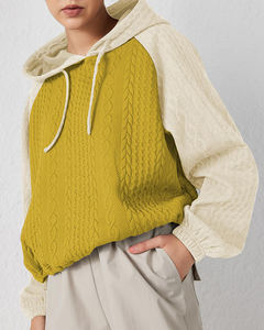 Sweat-shirt à capuche pour femme <span class=keywords><strong>de</strong></span> haute qualité, tendance automne, couleur contrastée, tricot torsadé, pull à manches longues, coupe ample, décontracté, haut à capuche - Product Image 4