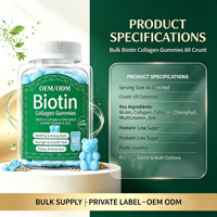 Gummies de biotine et collagène en vrac, 60 unités, faible teneur en sucre, chlorophylle, multivitamines, zinc, pour la beauté des cheveux, de la peau et des ongles, OEM ODM