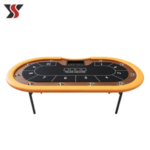 Mesa de Póker Plegable Portátil Personalizada al por Mayor YS OEM, Mesa de Juego para Casino en Casa, Anillo de Madera Naranja, 10 Jugadores, Portavasos - Product Image 1