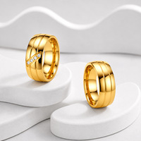 Bague de mariage tendance en acier inoxydable 304 avec zircon double rainure inclinée de 8 mm, polie, étanche, pour couple, vente en gros