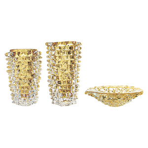 Vase à fleurs en <span class=keywords><strong>verre</strong></span> soufflé à la main, cylindrique <span class=keywords><strong>et</strong></span> lourd, avec centre de table sculptural en or champagne, vase décoratif de luxe fait main - Product Image 1