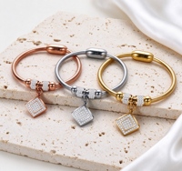 Bracelet chaîne serpent en acier inoxydable pour femme, plaqué or rose, or, argent, avec pendentif carré pavé de zircone cubique, bijoux inaltérables, cadeau