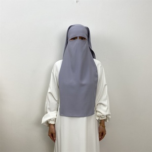 2340#B Premium Nida Solid Color <b>Head</b> Scarf With Niqab One Piece <b>Style</b> Khimar Hijab for Tradiciton Muslim Women 13 Colors - Product Image 3