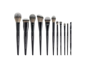 Juego de 11 brochas de maquillaje nuevas para polvos, sombra de ojos, rubor y contorno, <span class=keywords><strong>con</strong></span> mango de madera y pelo sintético negro, incluye brocha individual para base. - Product Image 1