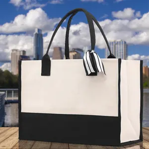 Luxury Canvas Tote Bag Custom Plain Canvas Cotton Bag With Zipper Tote Bag Black