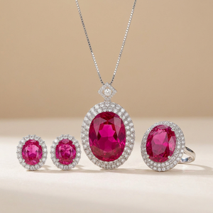 Tu Oval cut 15*20-13*18 Cubic Zirconia <b>earrings</b>, necklace, rings Halo Copper White Gold Plated 3 piece jewelry <b>set</b> for Women - Product Image 2