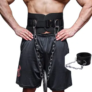 Black Fitness Weight Lifting Dip Belt with Chain Custom Logo Adjustable Compression Pull up Training Exercise Equipment