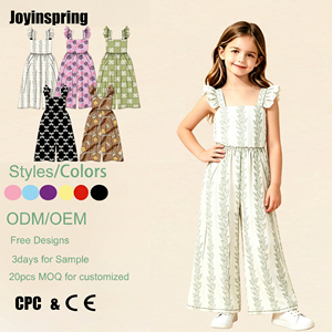 Combinaison longue d'été pour filles, imprimé intégral, taille élastique, coupe ample, pantalon large, fabrication ODM OEM, fournisseur d'usine - Product Image 1